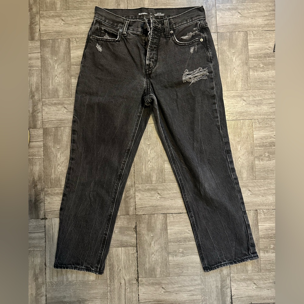 Old Navy Black Straight-Leg Distressed Jeans